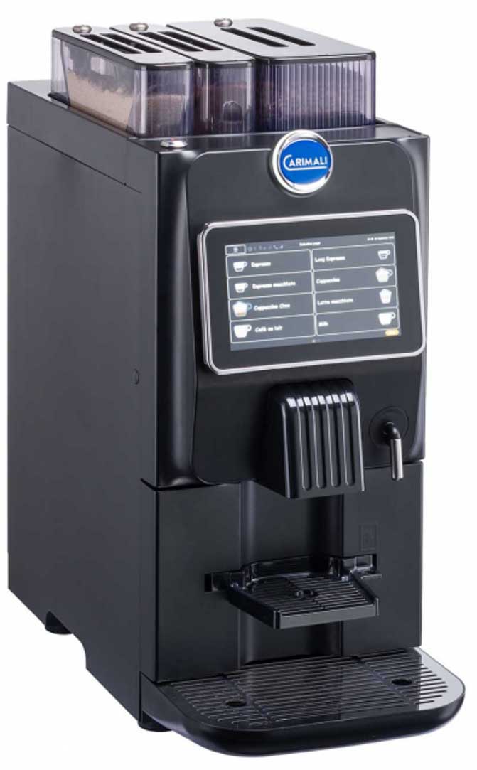 Автоматическая кофемашина CARIMALI BlueDot 26 Plus (Свежее молоко + 1 бункер для зерна + работа от водопровода) фото