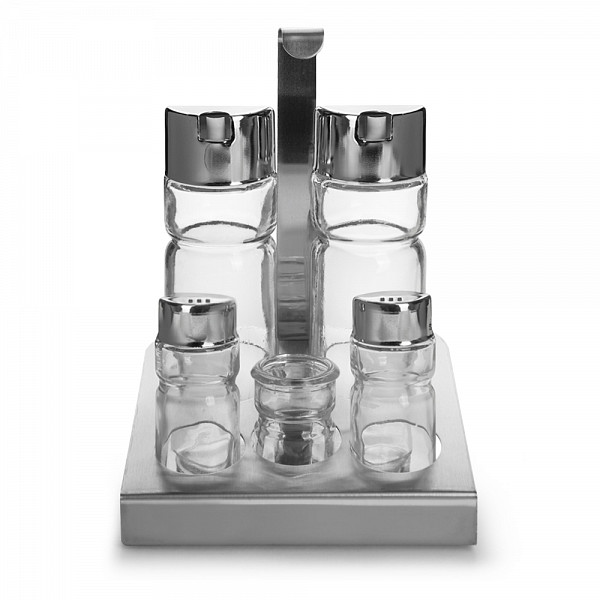 Набор для специй Luxstahl 5 предмета (соль, перец, зубоч, масло, уксус) нержавеющая сталь, крюк [KH-509] фото