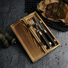 Набор для стейка (нож и вилка) P.L. Proff Cuisine Vintage Garwin Premium дерев. футляр Pakka Black в Москве , фото 1