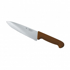 Нож поварской P.L. Proff Cuisine PRO-Line 20 см, коричневая пластиковая ручка, волнистое лезвие в Санкт-Петербурге, фото