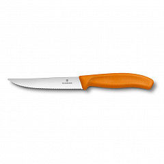 Нож для стейка и пиццы Victorinox оранжевая ручка, волнистое лезвие, 12 см в Москве , фото