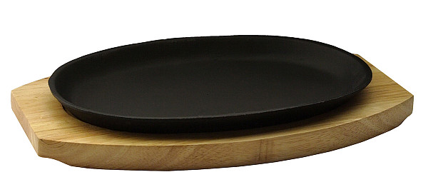 Сковорода овальная на деревянной подставке Luxstahl 240х140 мм [DSU-S-D2] фото