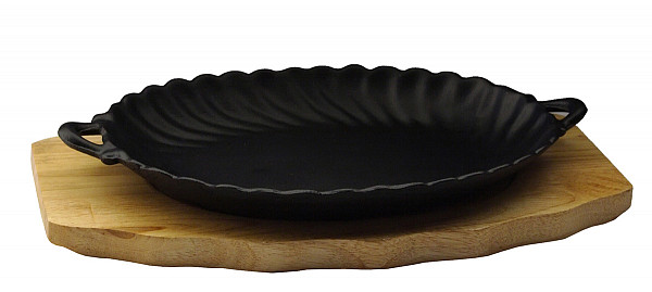 Сковорода овальная на деревянной подставке с ручками Luxstahl 245х170 мм [DSU-S-SD small] фото