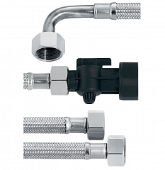 Комплект шлангов №3 Brita Вход. с запорным краном G1 -G3/4 + Вых. G3/4 -G3/4 с коленом, DN13, 2 метра, мет.оплетка в Москве , фото