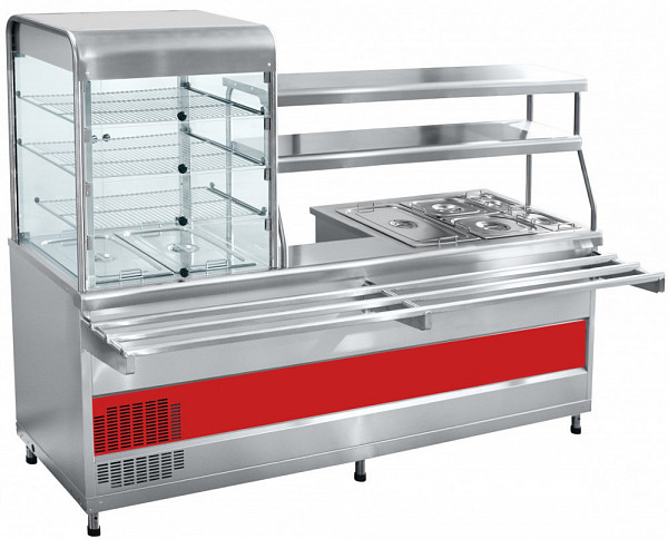 Мини-линия раздачи Abat ПВХМ-70КМУ нержавеющая сталь (витрина слева) фото