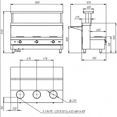 Мармит для 1-х блюд Atesy Ривьера М1-3.1500-02-О 3-х конф. без полок в Москве , фото 4