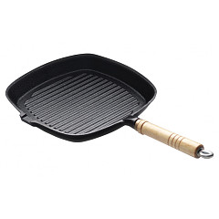 Сковорода чугунная рифленая с деревянной ручкой Luxstahl 250х250 мм [HE87] фото