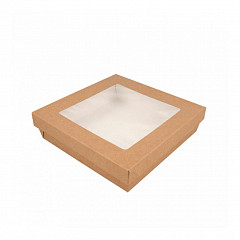 Ланч-бокс с крышкой и окном Garcia de Pou коричневый бумажный 1000 мл, 18,5*18,5*5 см, 50 шт/уп в Москве , фото