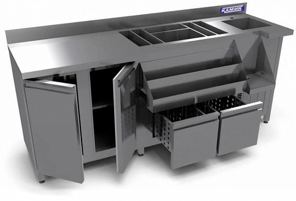 Барная станция Камик 2100*600*900 с охлаждаемым внутр. объёмом; борт 100мм; б/свесов (321901) фото