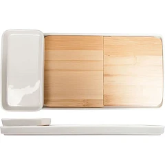 Блюдо для подачи Prohotel бамбук,фарфор ,H=10,L=355/130,B=165мм св. дерево,белый (CZ10201168W) фото