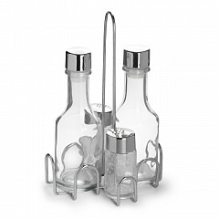 Набор для специй Luxstahl 4 предмета (соль, перец, масло, уксус) нержавеющая сталь, замкнутый круг [KH-414] фото