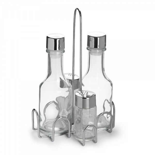 Набор для специй Luxstahl 4 предмета (соль, перец, масло, уксус) нержавеющая сталь, замкнутый круг [KH-414] фото