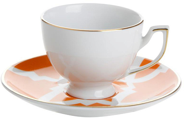 Чайная пара  (чашка с ручкой, блюдце) Porland MOROCCO DS.3 170 мл оранжевый (228218) фото