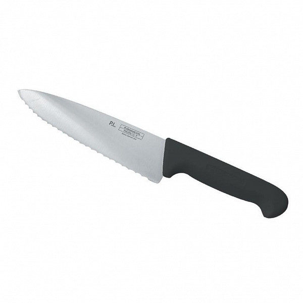 Нож поварской P.L. Proff Cuisine PRO-Line 25 см, черная пластиковая ручка, волнистое лезвие фото