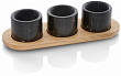 Подставка деревянная с 3 черными мраморными чашками  53.0129.0340 30cm Ø7,6cm