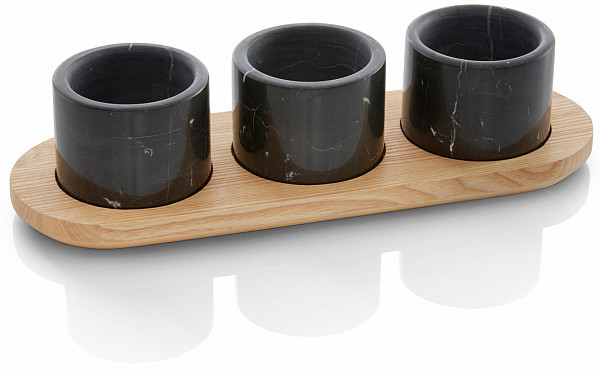 Подставка деревянная с 3 черными мраморными чашками WMF 53.0129.0340 30cm Ø7,6cm фото