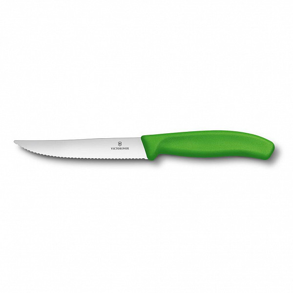 Нож для стейка и пиццы Victorinox зеленая ручка, волнистое лезвие, 12 см фото