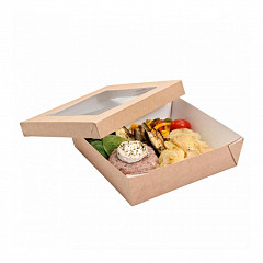 Ланч-бокс с крышкой и окном Garcia de Pou влагостойкий, 750 мл, 14*14*5 см, 25 шт/уп, коричневый картон в Москве , фото