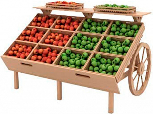 Деревянный развал для овощей и фруктов с ящиками в виде телеги Евромаркет F006М фото