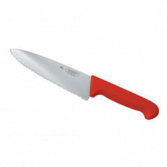 Нож поварской P.L. Proff Cuisine PRO-Line 25 см, красная пластиковая ручка, волнистое лезвие в Москве , фото