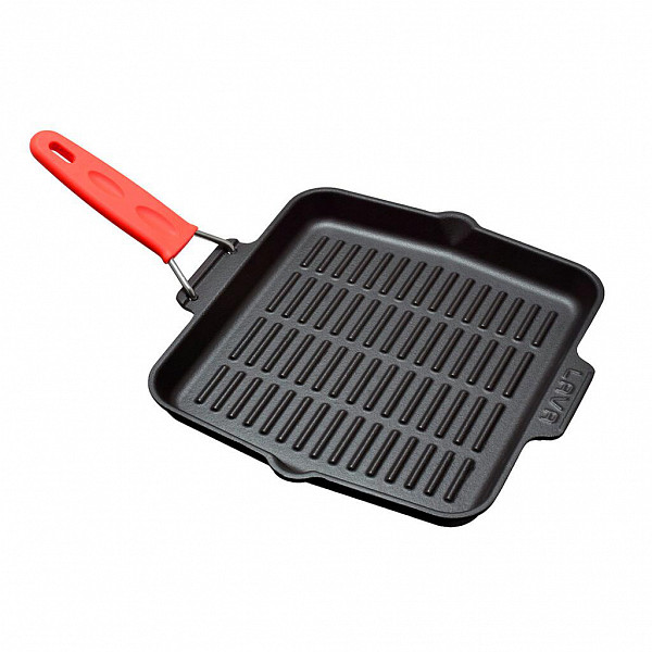 Сковорода-гриль Lava 24*24 см со складной ручкой чугун красная фото